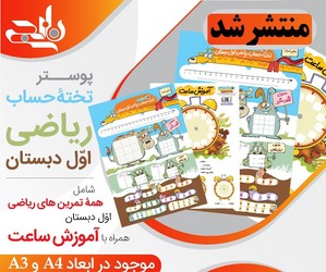 پوستر وایت بردی _ تخته حساب ریاضی اول دبستان و آموزش ساعت /نارنجی